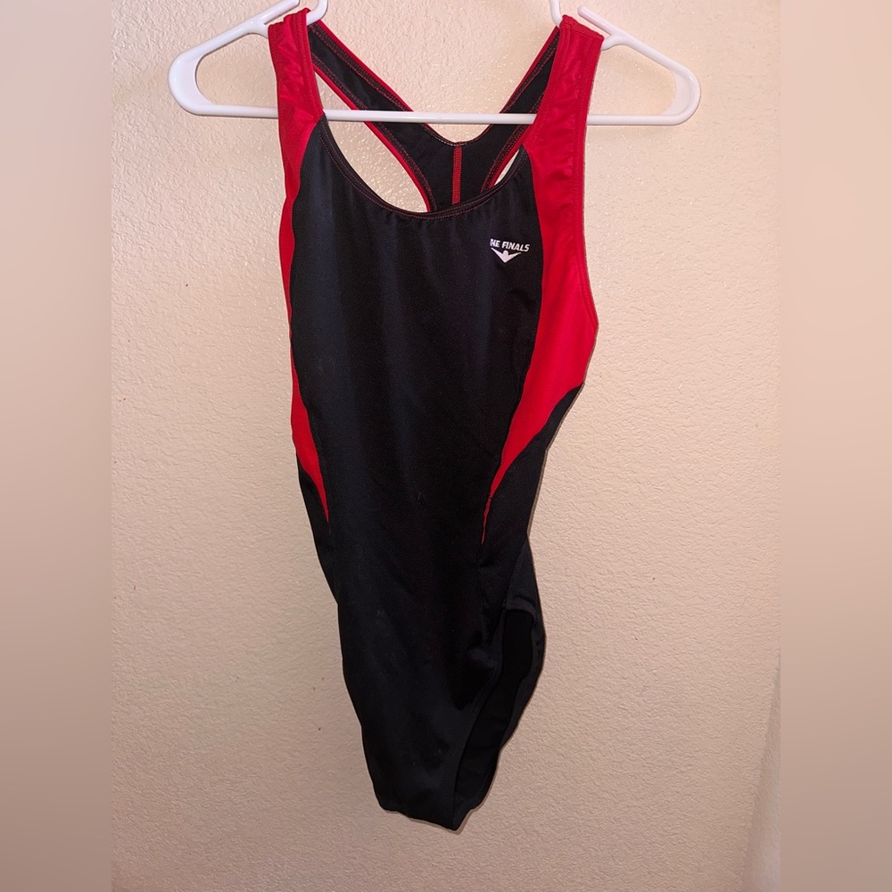 Red and black womens TYR the finals competition swim suit